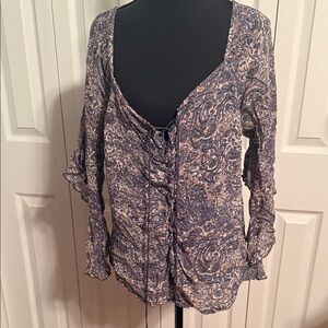 Angie Blue and Cream Paisley Blouse